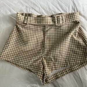 Zara Gingham Checkered Tan Shorts
